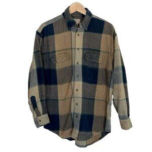 New River Men’s Flannel Shirt Size M Cotton Plaid Color Tan‎ & Green
